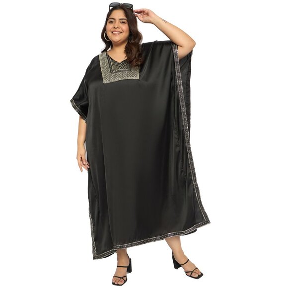 Gypsie Blu Satin Sequences Black Kaftan Dress Women Plus Size Dresses for Party - Picture 3 of 8